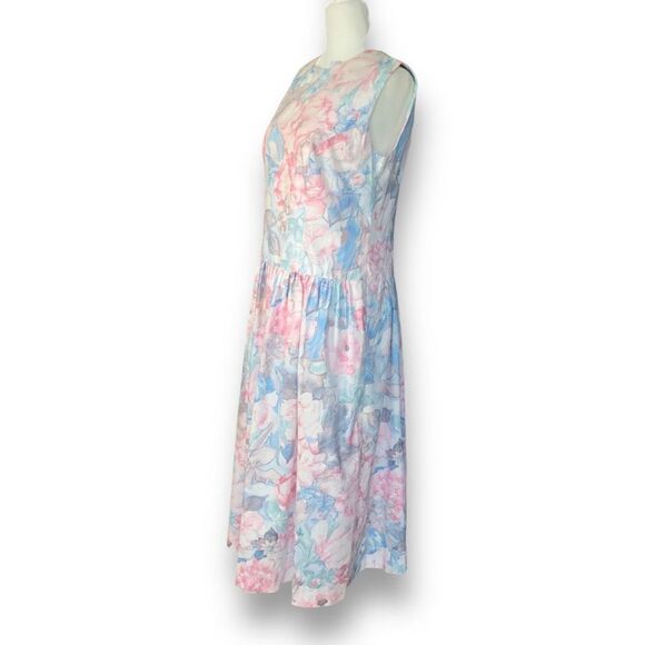 Vintage 80s Dress Pastel Pink White Blue Pattern Granny Floral Printed Flowy 8 - Picture 6 of 9